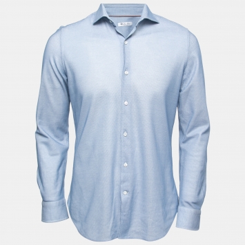 Pre Owned Loro Piana Blue Cotton Knit Button Front Shirt M