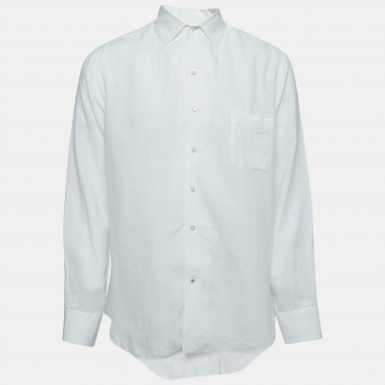 Pre Owned Loro Piana White Linen Button Front Shirt XL