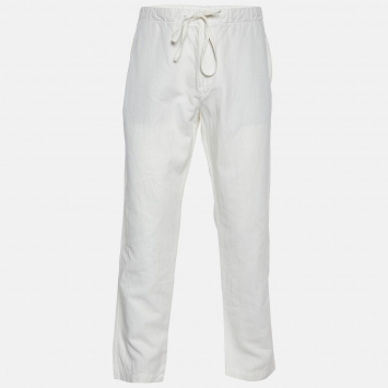Pre Owned Loro Piana White Cotton & Linen Tapered Trousers XXL