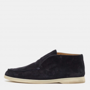 Pre Owned Loro Piana Navy Blue Suede Summer Walk Slip On Loafers Size 42.5