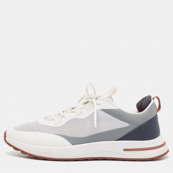 Pre Owned Loro Piana White/Grey Fabric and Rubber Week-End Walk Sneakers Size 43.5