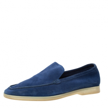 مملوكة مسبقًا Loro Piana Blue Suede Slip On Loafers Size 45