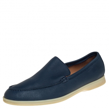 مملوكة مسبقًا Loro Piana Blue Leather Summer Walk Slip On Loafers Size 44