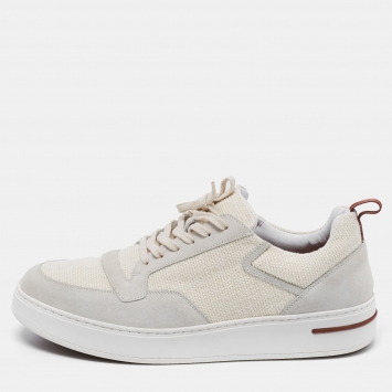 Pre Owned Loro Piana White/Grey Suede And Fabric Newport Walk Low Top Sneakers Size 43