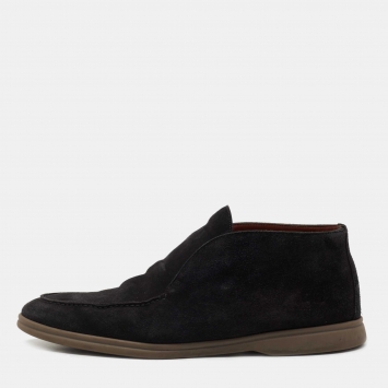 Pre Owned Loro Piana Black Suede Open Walk Ankle Boots Size 44