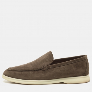 Pre Owned Loro Piana Brown Nubuck Summer Walk Loafers Size 40