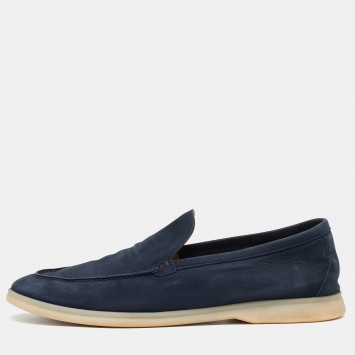Pre Owned Loro Piana Blue Summer Charmer Suede Slip On Loafers Size 44.5