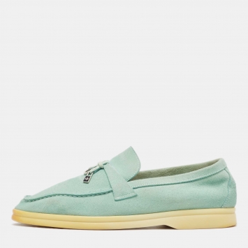 Pre Owned Lora Piana Blue Suede Summer Charms Walk Loafers Size 39