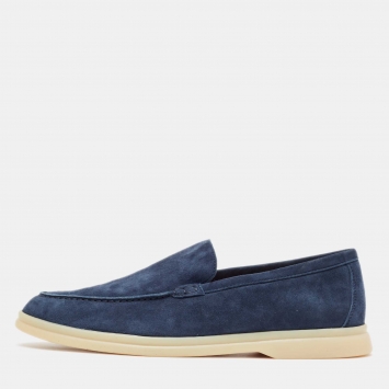 Pre Owned Loro Piana Navy Blue Suede  Summer Walk Loafers Size 40