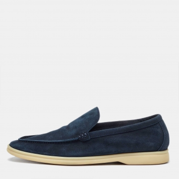 Pre Owned Loro Piana Blue Suede Summer Walk Slip On Loafers Size 41.5