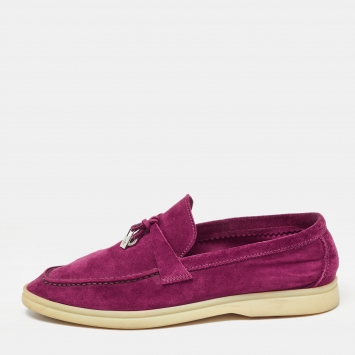 Pre Owned Loro Piana Burgundy Suede Summer Charms Walk Loafers Size 35.5