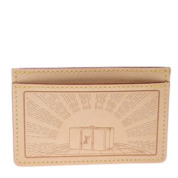 Pre Owned Louis Vuitton Beige Leather Earth Trunks Card Holder 