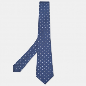 Pre Owned Louis Vuitton Blue Silk LV Dual Tie