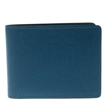 Pre Owned Louis Vuitton Blue Taiga Leather Bifold Wallet