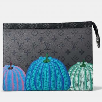 Pre Owned Louis Vuitton x Yayoi Kusama Black Monogram Eclipse Canvas Pochette Voyage Clutch Bag