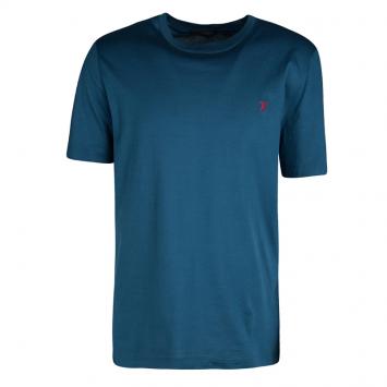 Pre Owned Louis Vuitton Blue Logo Detail Crew Neck Short Sleeve T-Shirt XL