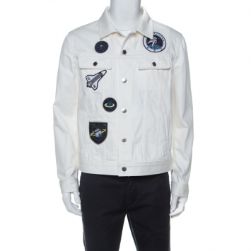 Pre Owned Louis Vuitton White Cotton Space Applique Denim Jacket L