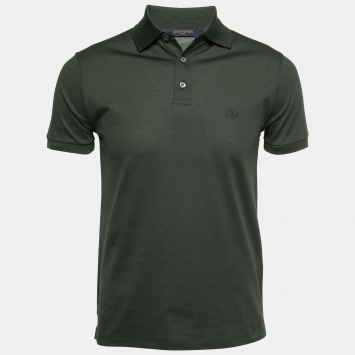 Pre Owned Louis Vuitton Dark Green Cotton Logo Embroidered Polo T-Shirt XS