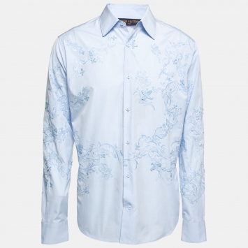 Pre Owned Louis Vuitton Light Blue Embroidered Button Front Shirt L