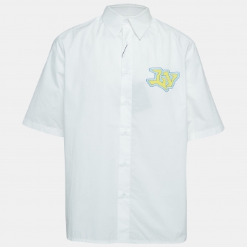 Pre Owned Louis Vuitton White Printed Cotton Shirt L