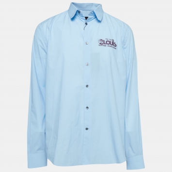Pre Owned Louis Vuitton Blue Logo Embroidered Cotton Shirt XL