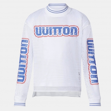 Pre Owned Louis Vuitton White LV Graphic Mesh Long Sleeve T-Shirt M