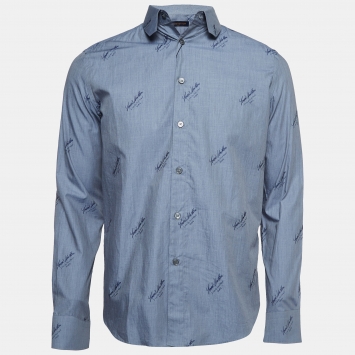 Pre Owned Louis Vuitton Blue Logo Printed Printed Cotton Shirt XS