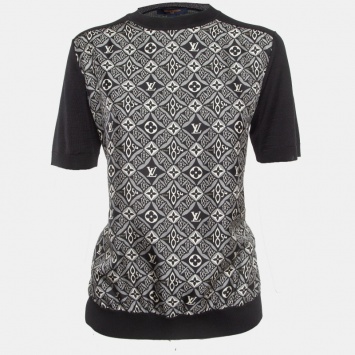 Pre Owned Louis Vuitton Black Monogram Print Crepe and Knit  T-Shirt M
