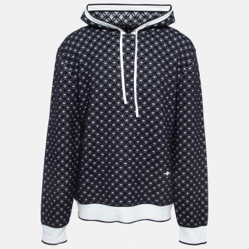 Pre Owned Louis Vuitton Navy Blue Monogram Patterned Knit Hoodie XXL