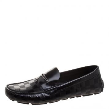 Pre Owned Louis Vuitton Black Damier Embossed Shade Penny Loafers Size 42