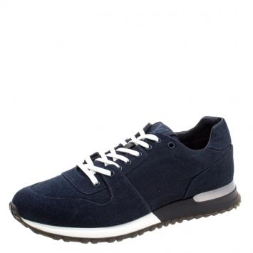 Pre Owned Louis Vuitton Blue Denim Fabric Run Away Lace Up Sneakers Size 43.5