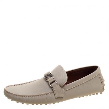 Pre Owned Louis Vuitton Beige Leather Hockenheim Moccasins Size 44.5