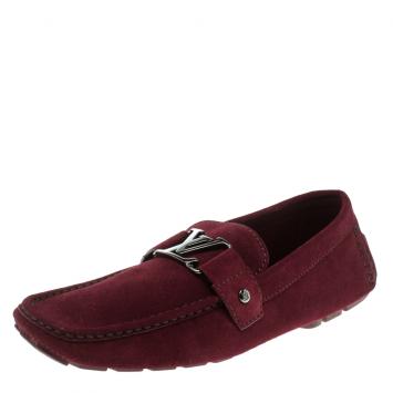 Pre Owned Louis Vuitton Garnet Red Suede Monte Carlo Loafers Size 43.5