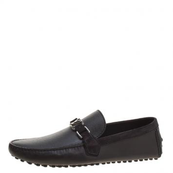 Pre Owned Louis Vuitton Black Leather and Suede Hockenheim Loafers Size 43.5