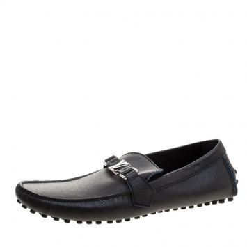Pre Owned Louis Vuitton Graphite Leather Hockenheim Loafers Size 44