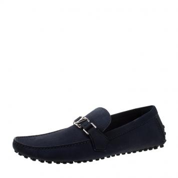 Pre Owned Louis Vuitton Oxford Blue Leather Hockenheim Moccasins Size 43