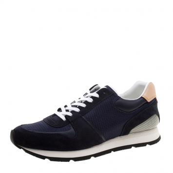 Pre Owned Louis Vuitton Blue Mesh and Suede Abbesses Sneakers Size 42.5