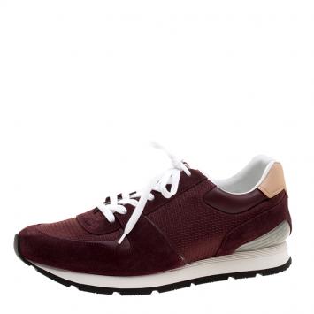 Pre Owned Louis Vuitton Bordeaux Mesh and Suede Abbesses Lace Up Sneakers Size 44