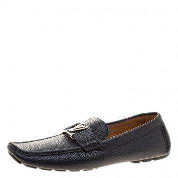 Pre Owned Louis Vuitton Navy Blue Leather Monte Carlo Loafers Size 41