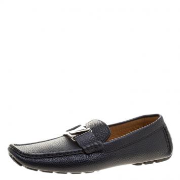 Pre Owned Louis Vuitton Navy Blue Leather Monte Carlo Loafers Size 42.5