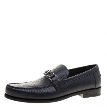 Pre Owned Louis Vuitton Navy Blue Epi Leather Major Loafers Size 42