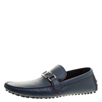Pre Owned Louis Vuitton Blue Leather Hockenheim Loafers Size 43