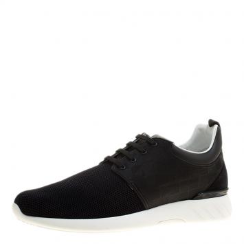 Pre Owned Louis Vuitton Black Damier Infini Leather and Mesh Fastlane Sneakers Size 43.5