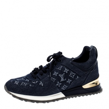 Pre Owned Louis Vuitton Navy Blue Monogram Denim Sneakers Size 39