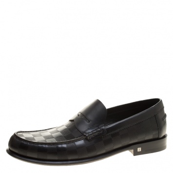 Pre Owned Louis Vuitton Black Damier Embossed Outline Loafers Size 41