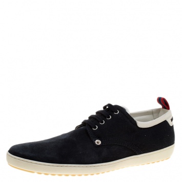 Pre Owned Louis Vuitton Blue Suede and Cotton Team Derby Sneakers Size 42