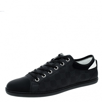 Pre Owned Louis Vuitton Damier Graphite Nylon and Leather Baseball Low Top Sneakers Size 42.5