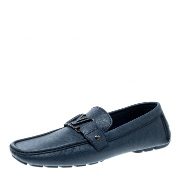 Pre Owned Louis Vuitton Blue Leather Monte Carlo Loafers Size 43