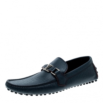 Pre Owned Louis Vuitton Blue Leather Hockenheim Loafers Size 42.5