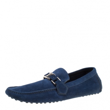Pre Owned Louis Vuitton Blue Suede Hockenheim Loafers Size 41.5